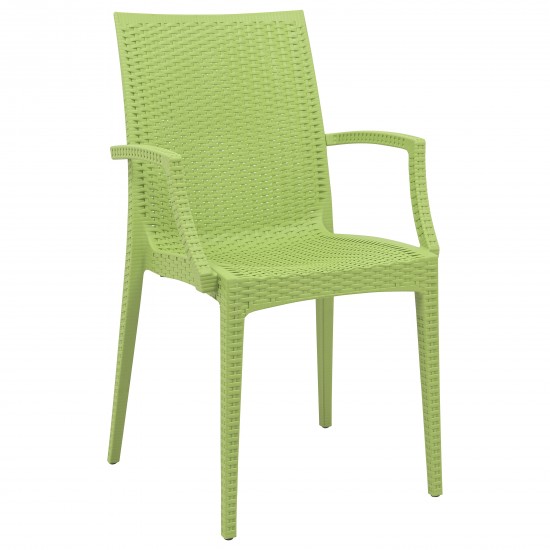 LeisureMod Weave Mace Indoor/Outdoor Chair (With Arms), Green, MCA19G