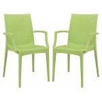 LeisureMod Weave Mace Indoor/Outdoor Chair (With Arms), Set of 2, Green, MCA19G2