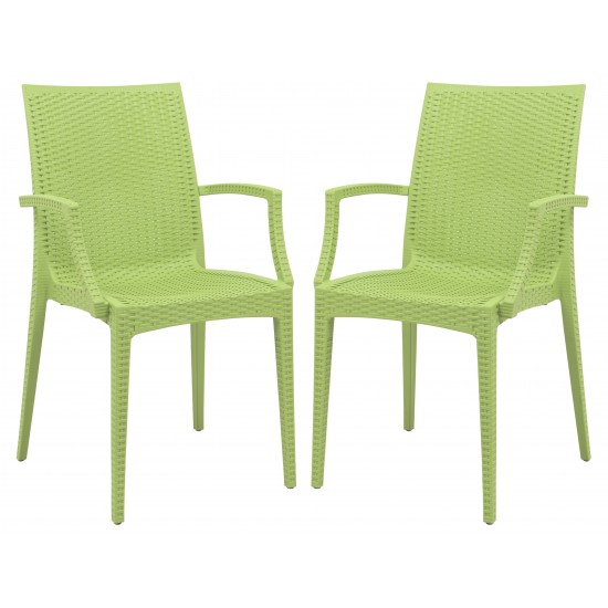 LeisureMod Weave Mace Indoor/Outdoor Chair (With Arms), Set of 2, Green, MCA19G2