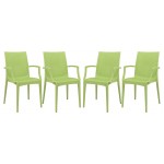 LeisureMod Weave Mace Indoor/Outdoor Chair (With Arms), Set of 4, Green, MCA19G4