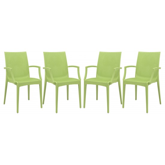 LeisureMod Weave Mace Indoor/Outdoor Chair (With Arms), Set of 4, Green, MCA19G4