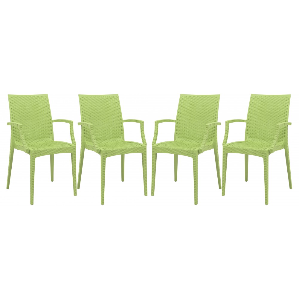 LeisureMod Weave Mace Indoor/Outdoor Chair (With Arms), Set of 4, Green, MCA19G4