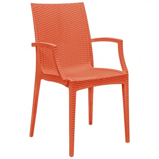 LeisureMod Weave Mace Indoor/Outdoor Chair (With Arms), Orange, MCA19OR