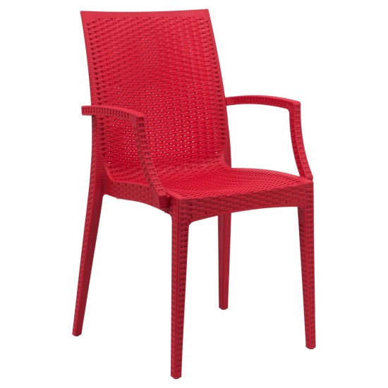 LeisureMod Weave Mace Indoor/Outdoor Chair (With Arms), Red, MCA19R