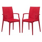 LeisureMod Weave Mace Indoor/Outdoor Chair (With Arms), Set of 2, Red, MCA19R2