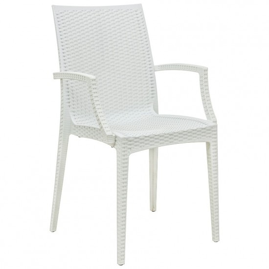 LeisureMod Weave Mace Indoor/Outdoor Chair (With Arms), White, MCA19W