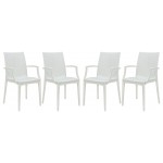 LeisureMod Weave Mace Indoor/Outdoor Chair (With Arms), Set of 4, White, MCA19W4