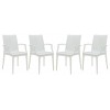 LeisureMod Weave Mace Indoor/Outdoor Chair (With Arms), Set of 4, White, MCA19W4