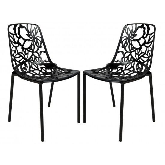 LeisureMod Modern Devon Aluminum Chair, Set of 2, Black, DC23BL2