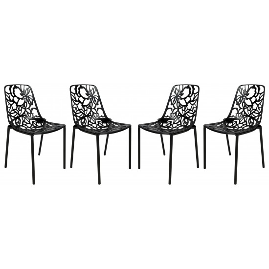 LeisureMod Modern Devon Aluminum Chair, Set of 4, Black, DC23BL4