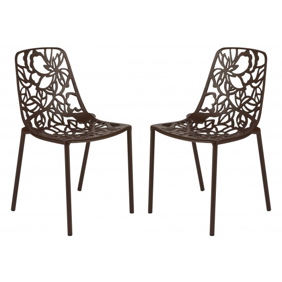 LeisureMod Modern Devon Aluminum Chair, Set of 2, Brown, DC23BR2