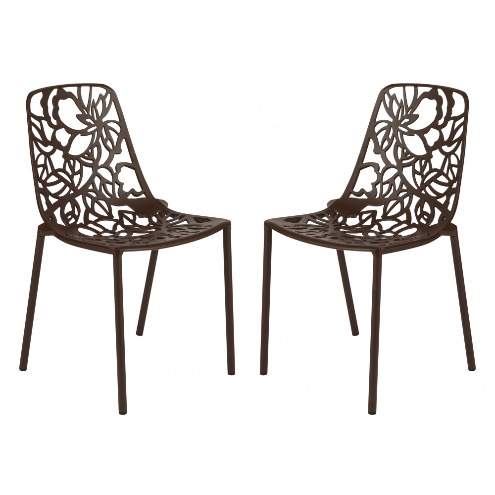 LeisureMod Modern Devon Aluminum Chair, Set of 2, Brown, DC23BR2