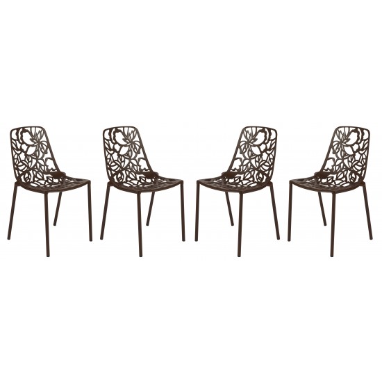 LeisureMod Modern Devon Aluminum Chair, Set of 4, Brown, DC23BR4