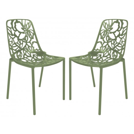 LeisureMod Modern Devon Aluminum Chair, Set of 2, Khaki Green, DC23G2