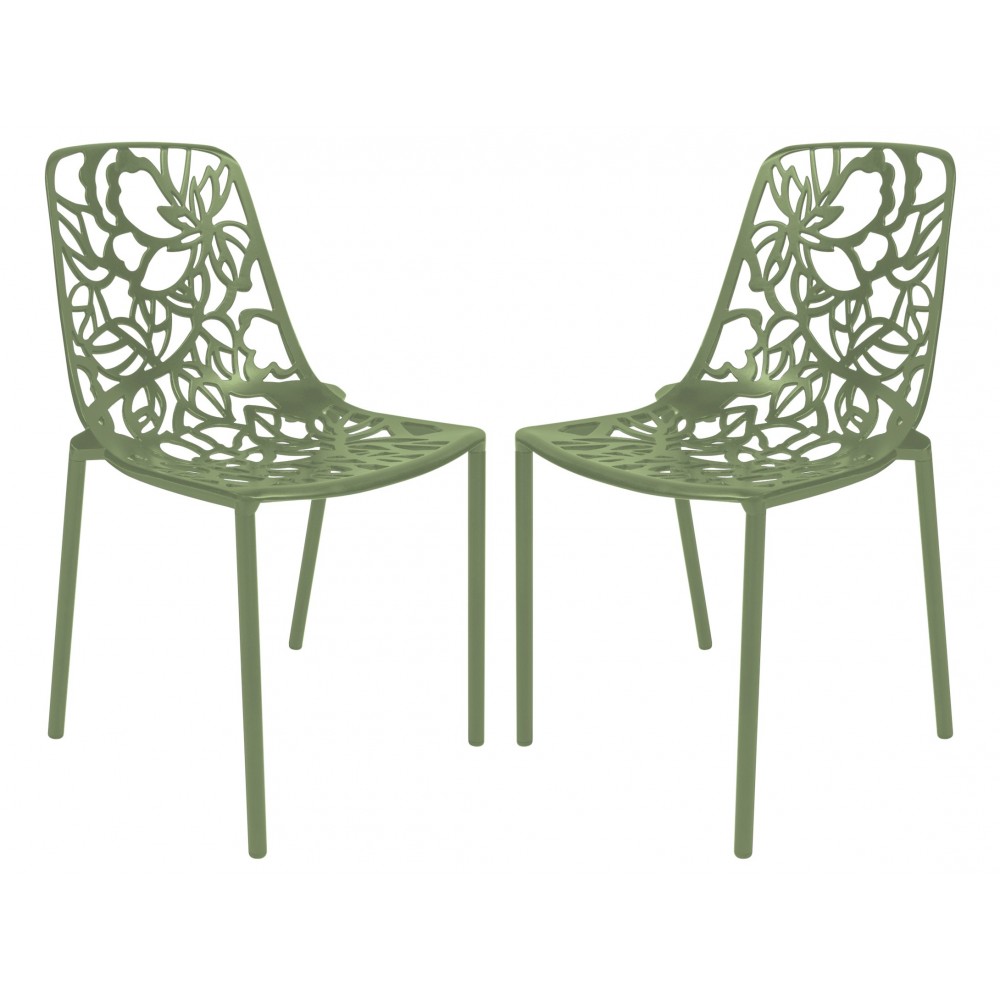 LeisureMod Modern Devon Aluminum Chair, Set of 2, Khaki Green, DC23G2 LeisureMod Modern Devon Aluminum Chair, Set of 2, Khaki Green, DC23G2