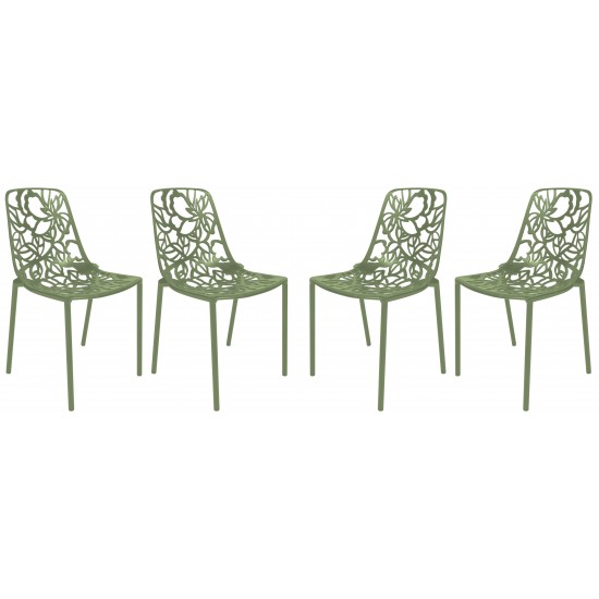 LeisureMod Modern Devon Aluminum Chair, Set of 4, Khaki Green, DC23G4