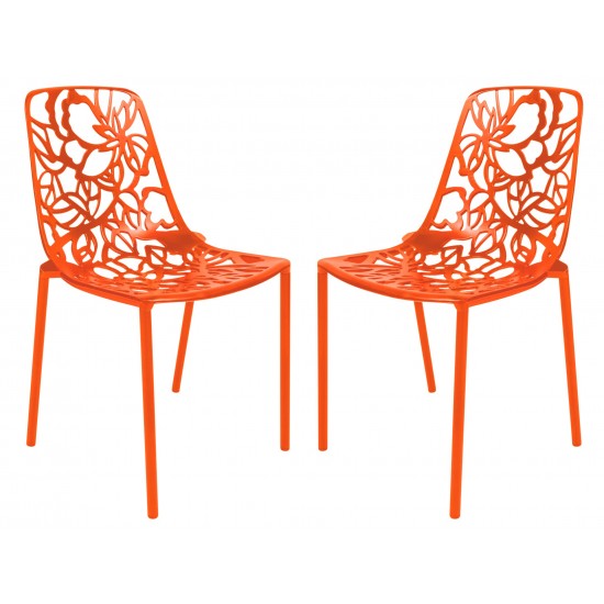 LeisureMod Modern Devon Aluminum Chair, Set of 2, Orange, DC23OR2