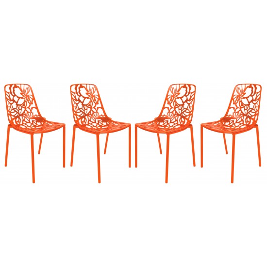 LeisureMod Modern Devon Aluminum Chair, Set of 4, Orange, DC23OR4