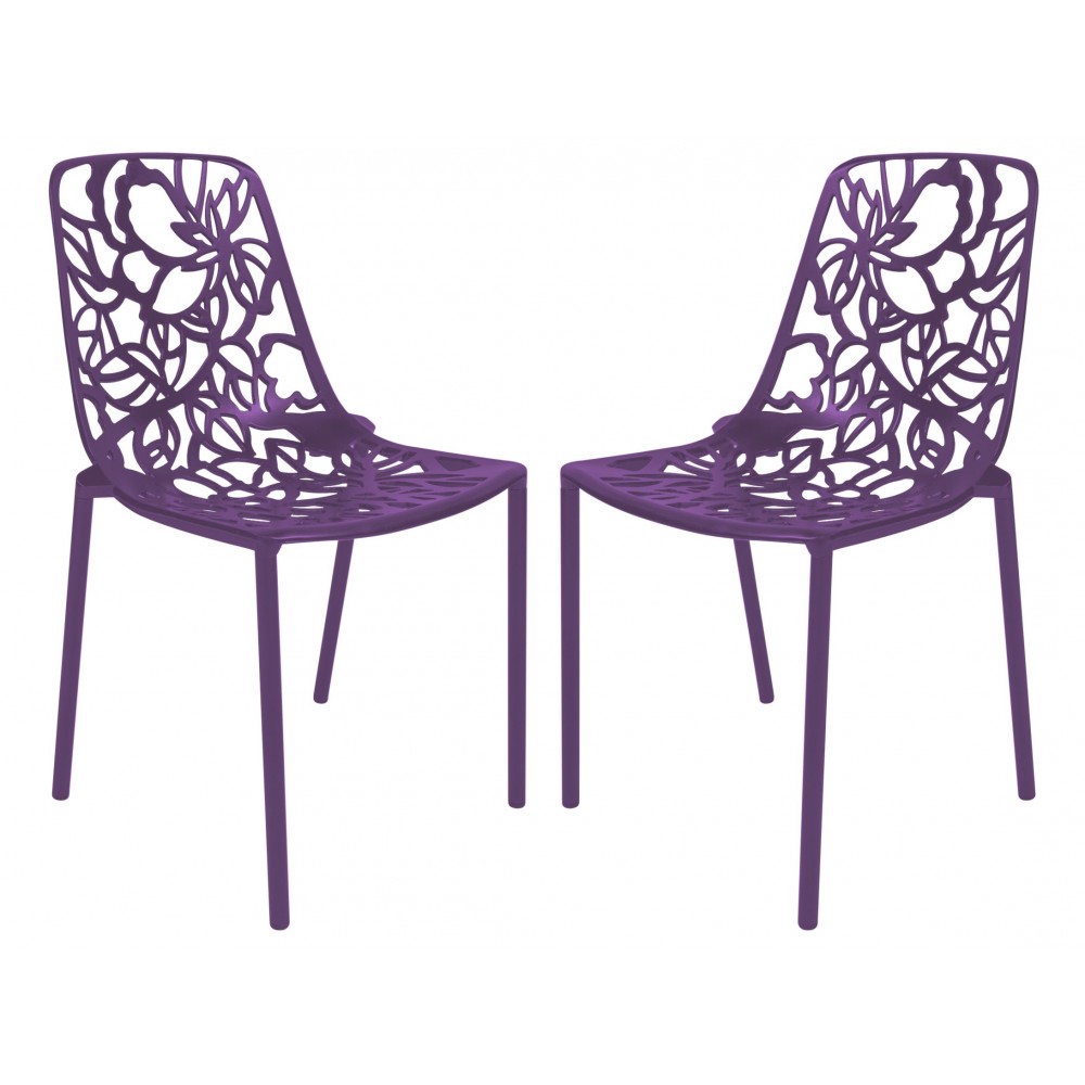 LeisureMod Modern Devon Aluminum Chair, Set of 2, Purple, DC23PU2