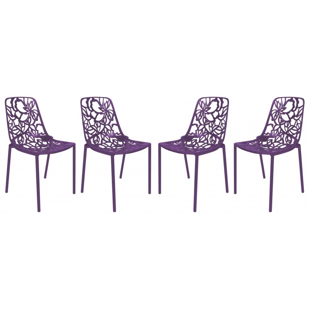 LeisureMod Modern Devon Aluminum Chair, Set of 4, Purple, DC23PU4 LeisureMod Modern Devon Aluminum Chair, Set of 4, Purple, DC23PU4