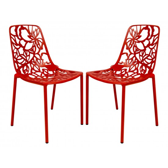 LeisureMod Modern Devon Aluminum Chair, Set of 2, Red, DC23R2