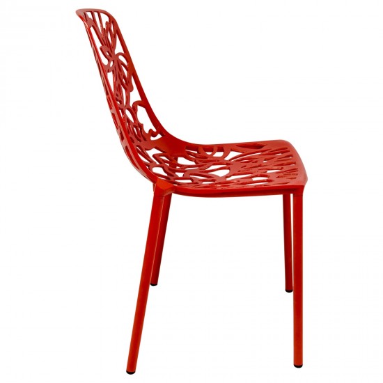 LeisureMod Modern Devon Aluminum Chair, Set of 4, Red, DC23R4