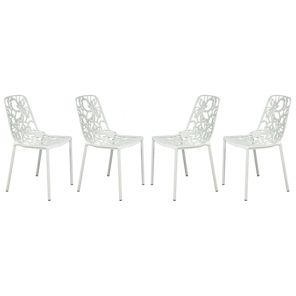 LeisureMod Modern Devon Aluminum Chair, Set of 4, White, DC23W4