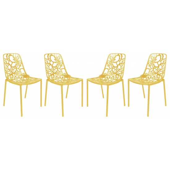 LeisureMod Modern Devon Aluminum Chair, Set of 4, Yellow, DC23Y4