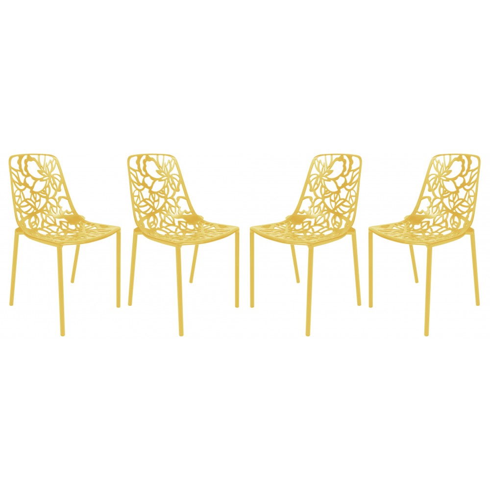 LeisureMod Modern Devon Aluminum Chair, Set of 4, Yellow, DC23Y4