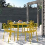 LeisureMod Modern Devon Aluminum Chair, Set of 4, Yellow, DC23Y4