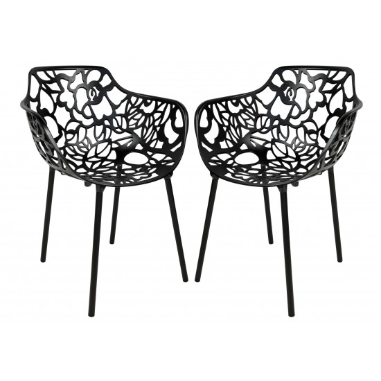 LeisureMod Modern Devon Aluminum Armchair, Set of 2, Black, DCA23BL2