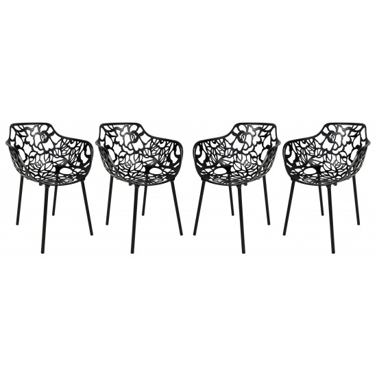 LeisureMod Modern Devon Aluminum Armchair, Set of 4, Black, DCA23BL4