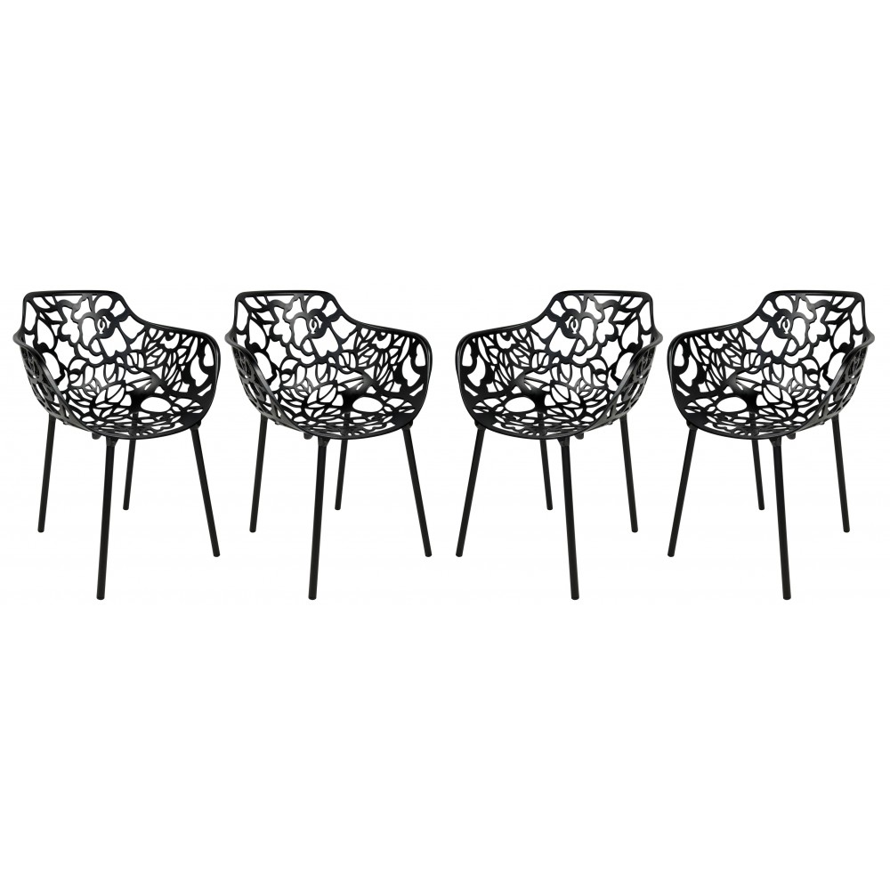 LeisureMod Modern Devon Aluminum Armchair, Set of 4, Black, DCA23BL4