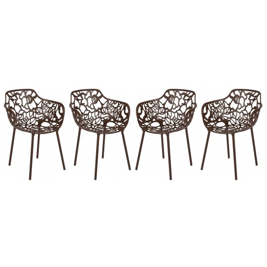 LeisureMod Modern Devon Aluminum Armchair, Set of 4, Brown, DCA23BR4