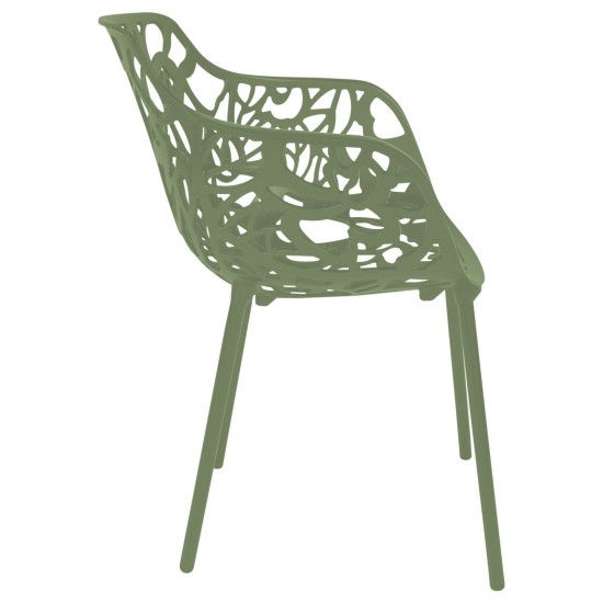 LeisureMod Modern Devon Aluminum Armchair, Set of 2, Khaki Green, DCA23G2