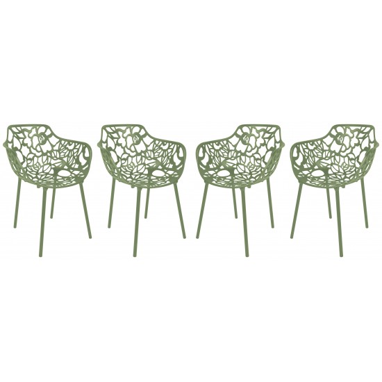 LeisureMod Modern Devon Aluminum Armchair, Set of 4, Khaki Green, DCA23G4