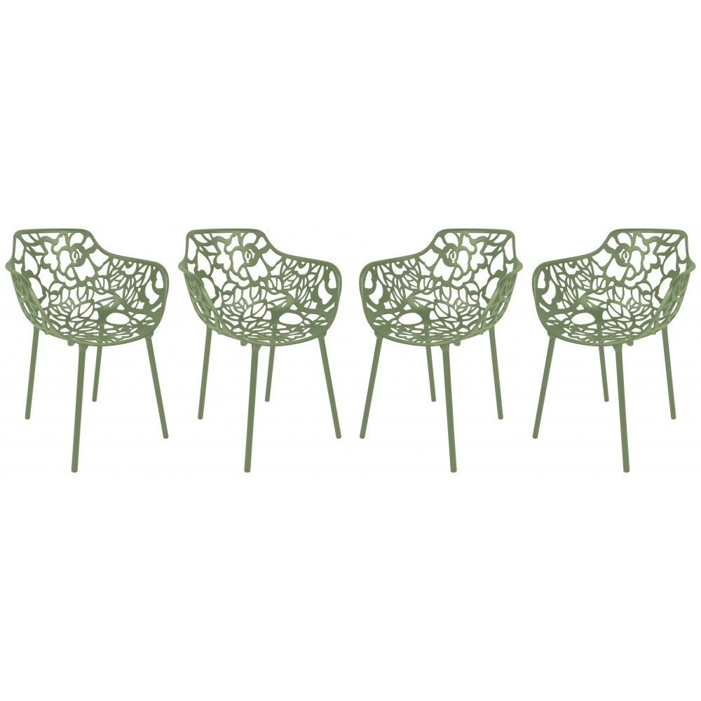 LeisureMod Modern Devon Aluminum Armchair, Set of 4, Khaki Green, DCA23G4