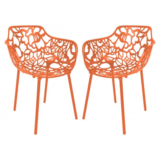 LeisureMod Modern Devon Aluminum Armchair, Set of 2, Orange, DCA23OR2