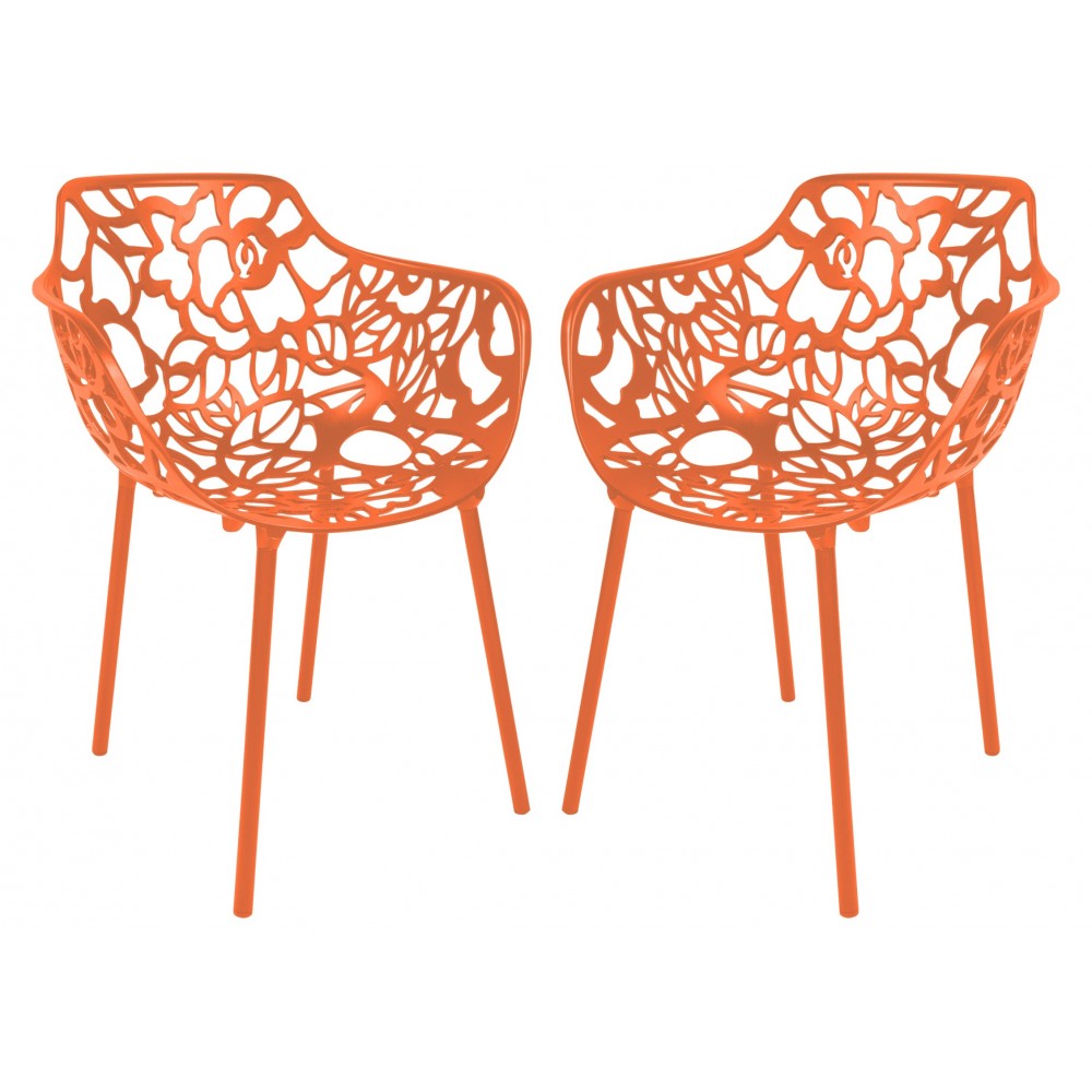 LeisureMod Modern Devon Aluminum Armchair, Set of 2, Orange, DCA23OR2 LeisureMod Modern Devon Aluminum Armchair, Set of 2, Orange, DCA23OR2
