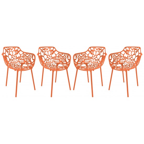 LeisureMod Modern Devon Aluminum Armchair, Set of 4, Orange, DCA23OR4