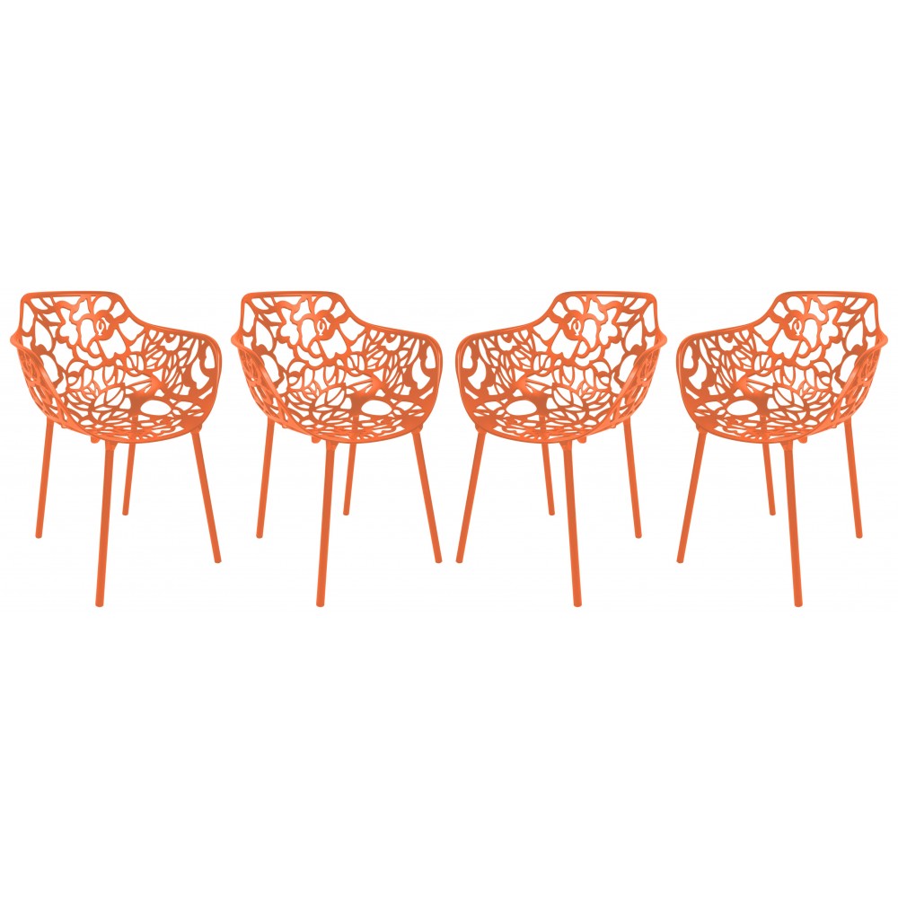 LeisureMod Modern Devon Aluminum Armchair, Set of 4, Orange, DCA23OR4