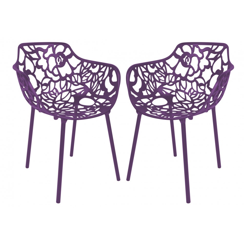 LeisureMod Modern Devon Aluminum Armchair, Set of 2, Purple, DCA23PU2