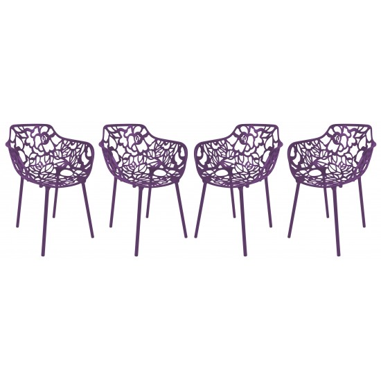 LeisureMod Modern Devon Aluminum Armchair, Set of 4, Purple, DCA23PU4