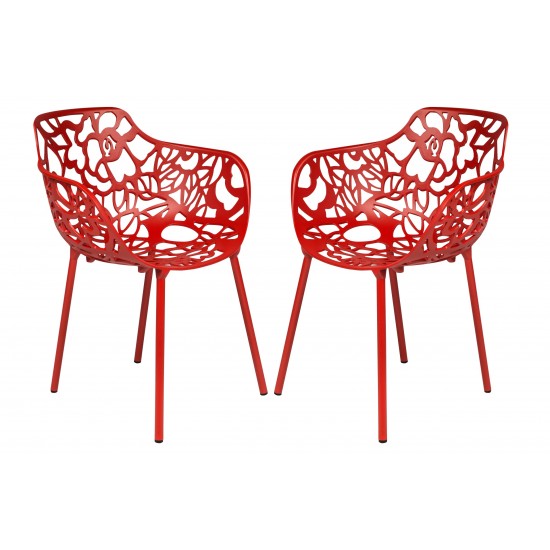 LeisureMod Modern Devon Aluminum Armchair, Set of 2, Red, DCA23R2