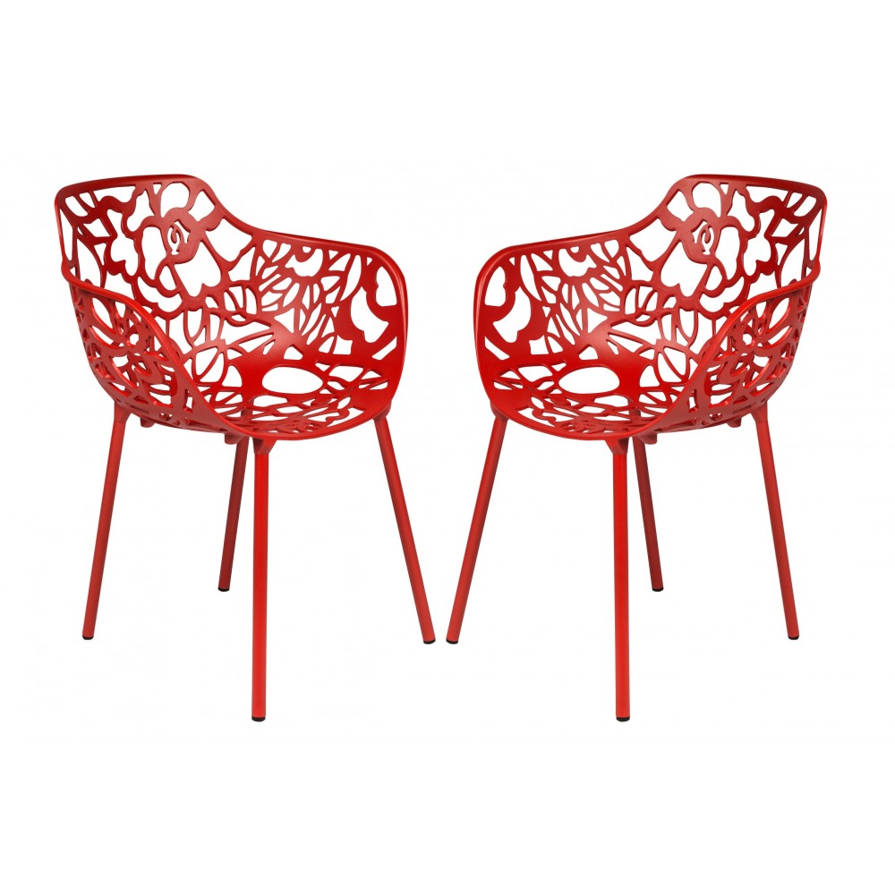 LeisureMod Modern Devon Aluminum Armchair, Set of 2, Red, DCA23R2