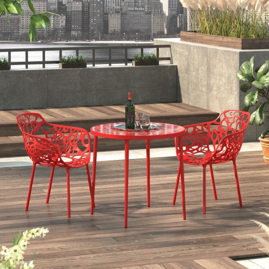 LeisureMod Modern Devon Aluminum Armchair, Set of 2, Red, DCA23R2