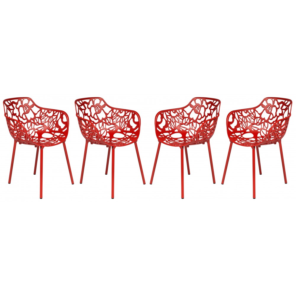 LeisureMod Modern Devon Aluminum Armchair, Set of 4, Red, DCA23R4