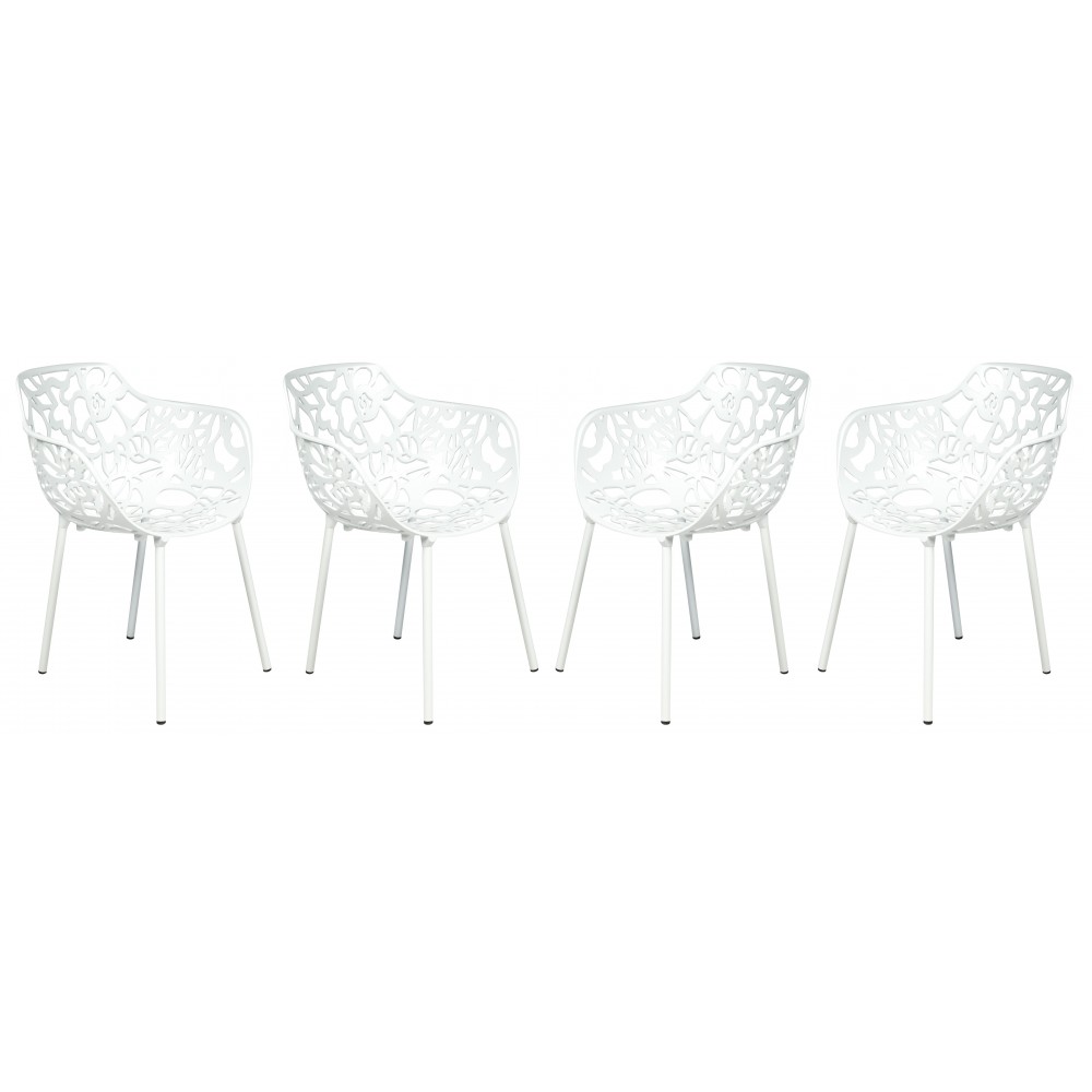 LeisureMod Modern Devon Aluminum Armchair, Set of 4, White, DCA23W4