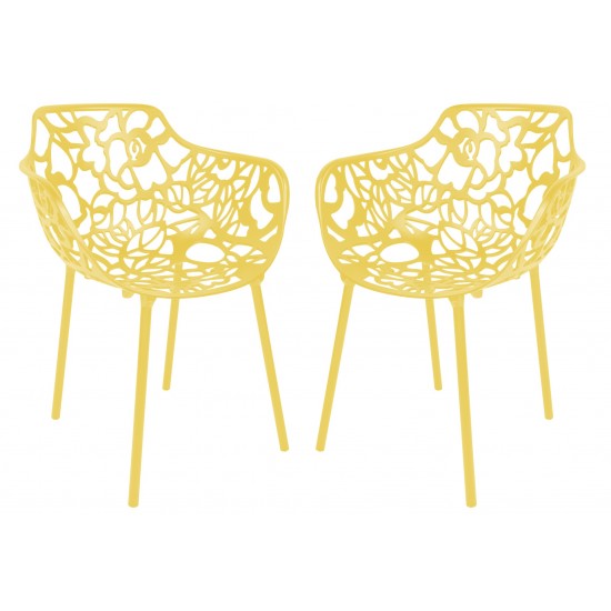 LeisureMod Modern Devon Aluminum Armchair, Set of 2, Yellow, DCA23Y2