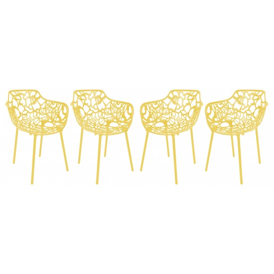 LeisureMod Modern Devon Aluminum Armchair, Set of 4, Yellow, DCA23Y4